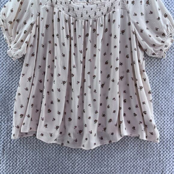 Torrid Top Womens 4 4X/26 Cream Floral Square Smocked Neck Milkmaid Peasant - Picture 4 of 12